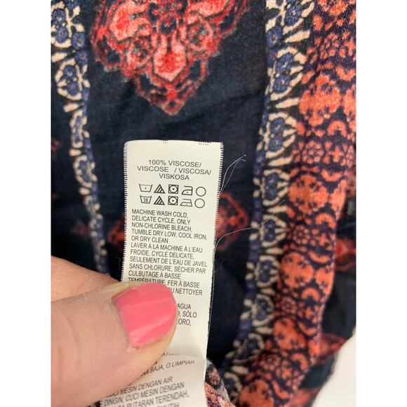 Lucky Brand Multicolor V-Neck Peasant Blouse Boho Sleeve Size M - Picture 4 of 7